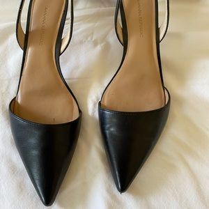 Banana republic, black leather sling back.